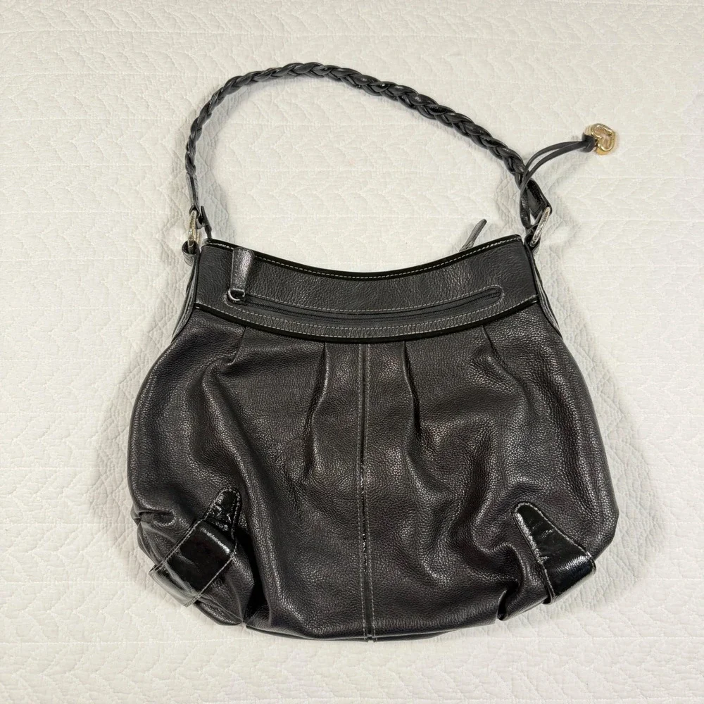 Brighton Womens Hobo Bag Pebbled Patent Leather Braided Black D894479 EUC‎